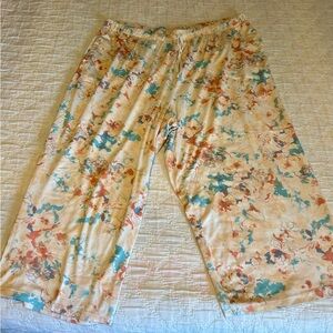 new directions Floral Lounge Pants in Cream with Teal & Coral Wash XL